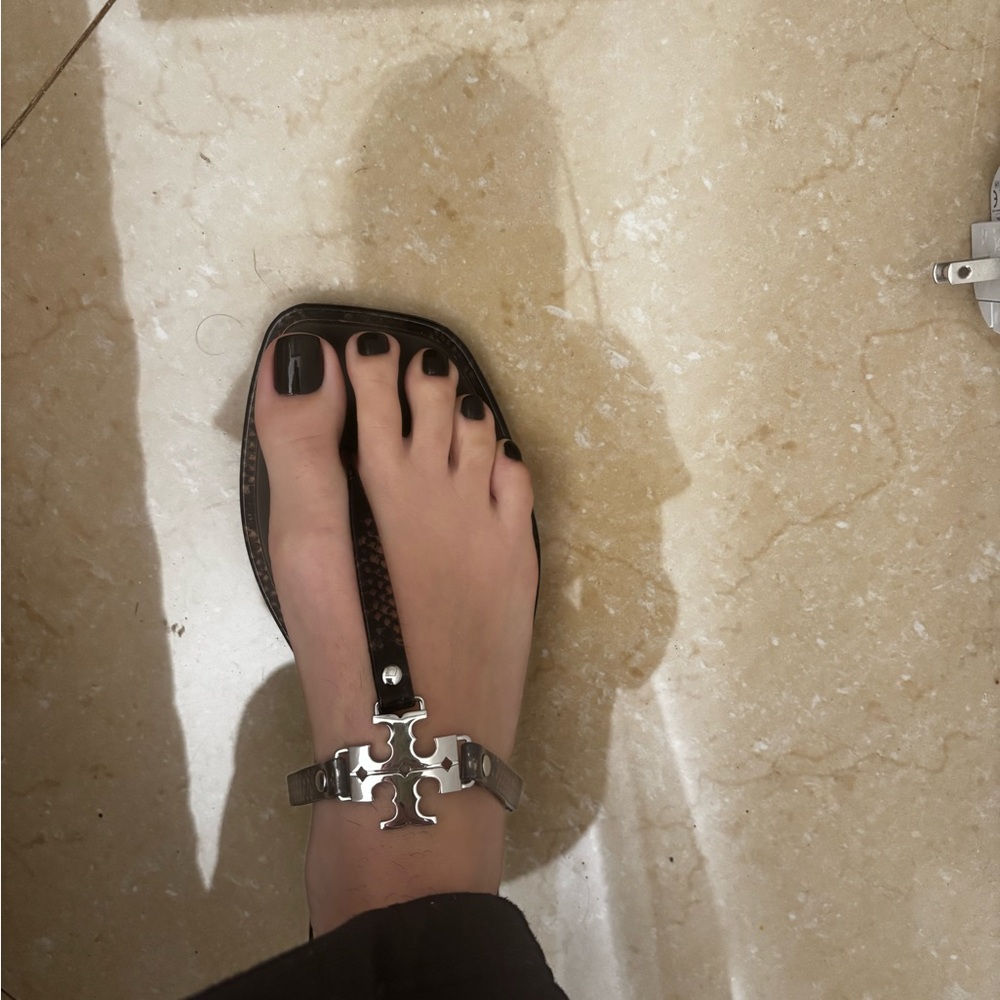 Tory Burch Ash Brown Silver Sandals